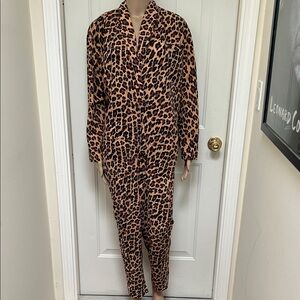 Rare 1980S NORMA KAMALI OVERSIZED JUMPSUIT Leopard Print Size Small Wounded Bird